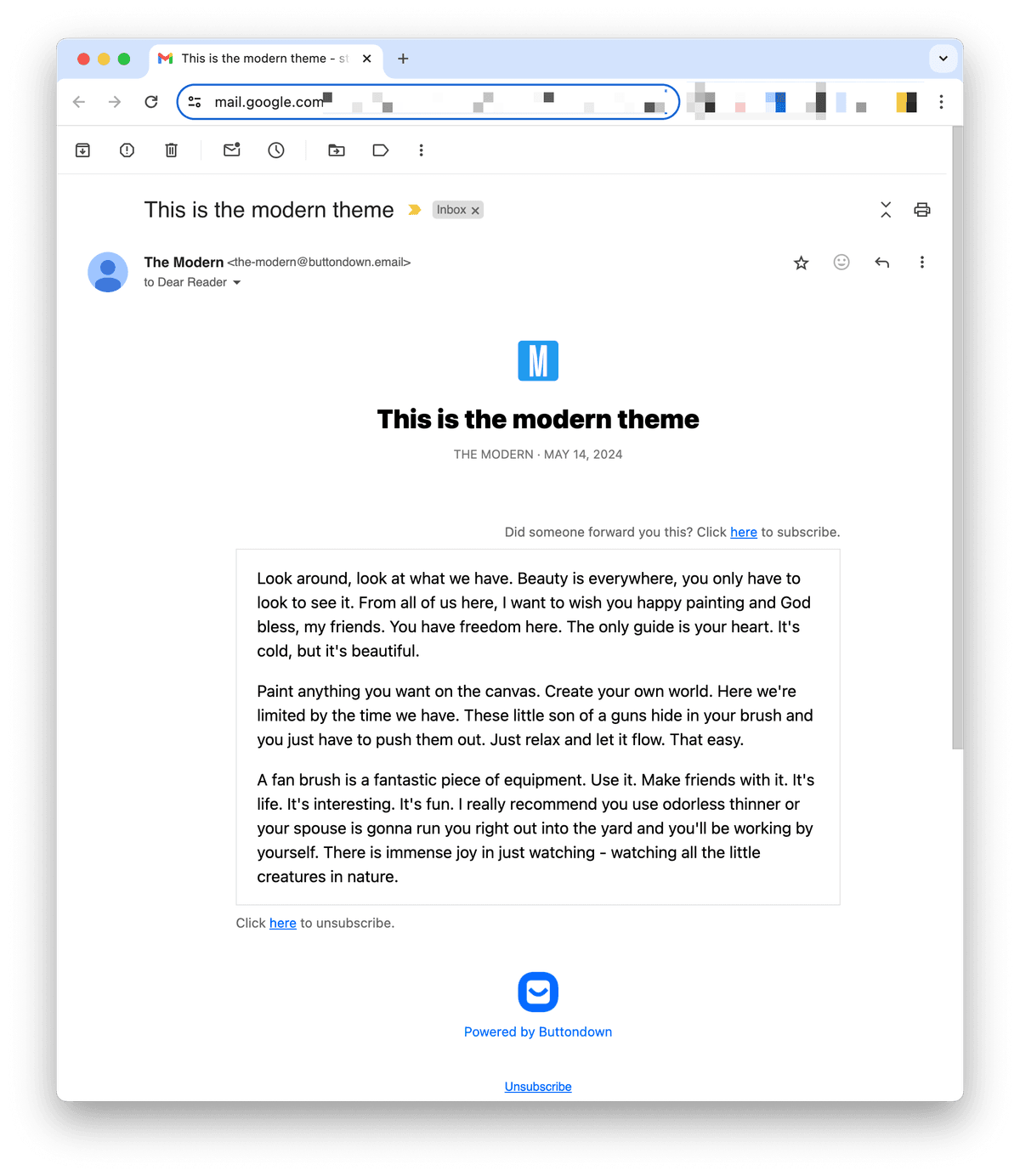 Preview of the Modern template