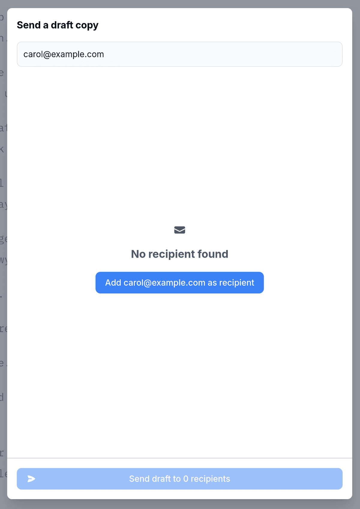 The same dialog from before, presenting that you can indeed add any email address without them being a subscriber