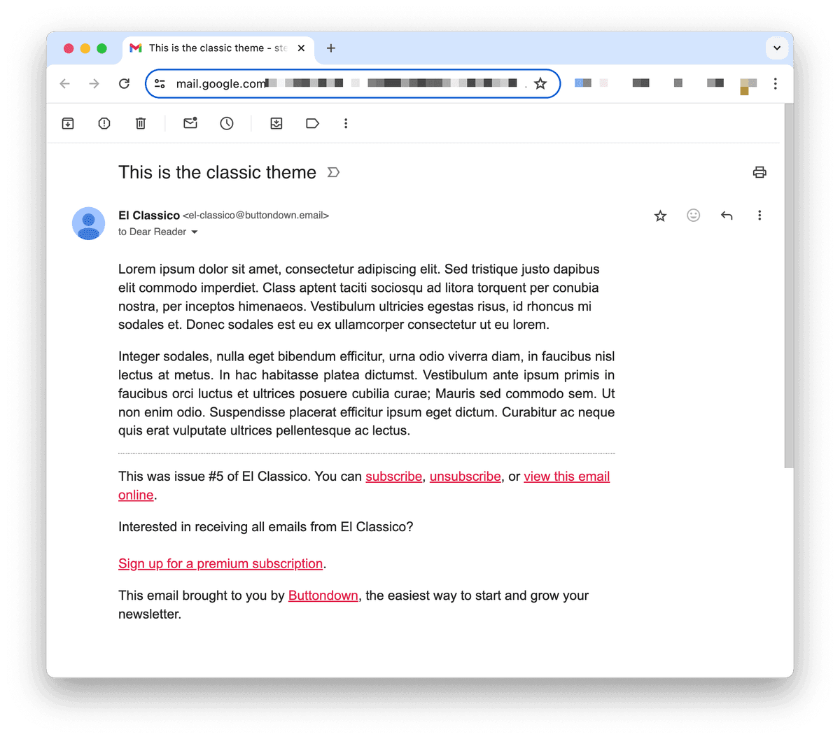 Preview of the Classic template