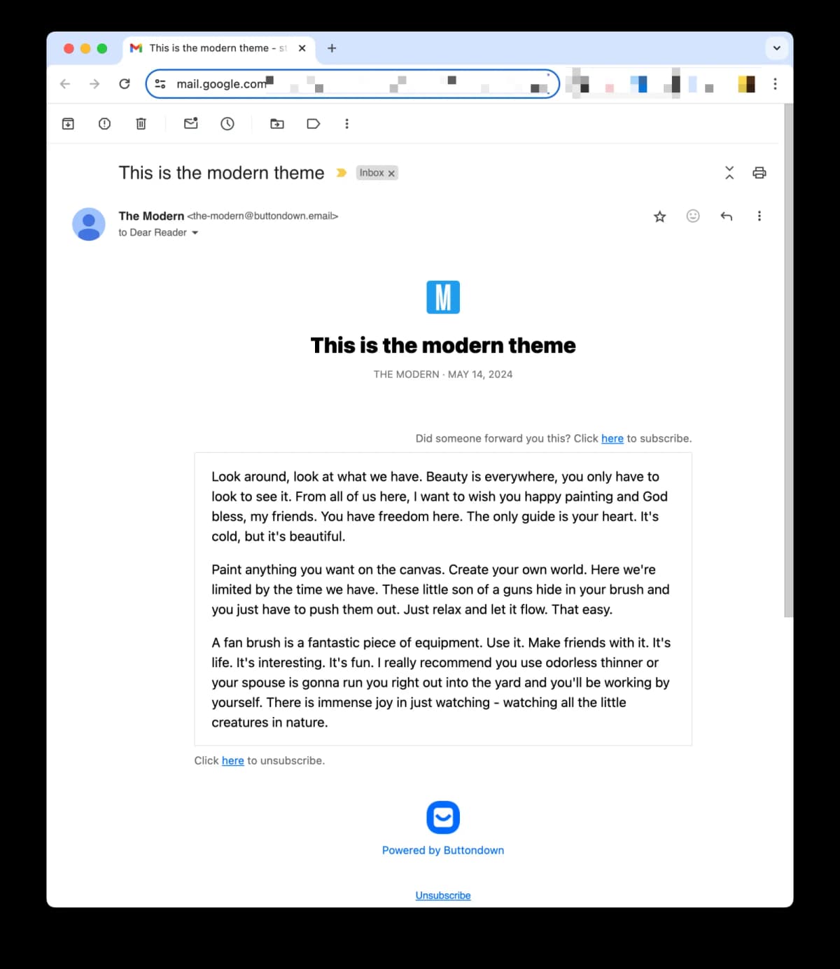 Preview of the Modern template