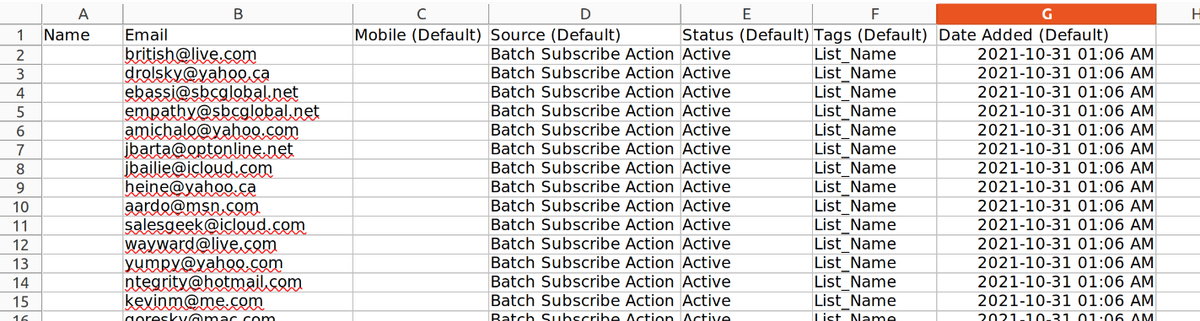 Screenshot of adding list name as tag in a spreadsheet editor.