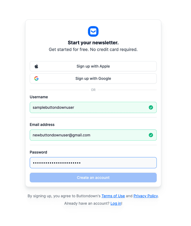 "Register" screen with information in all the fields.