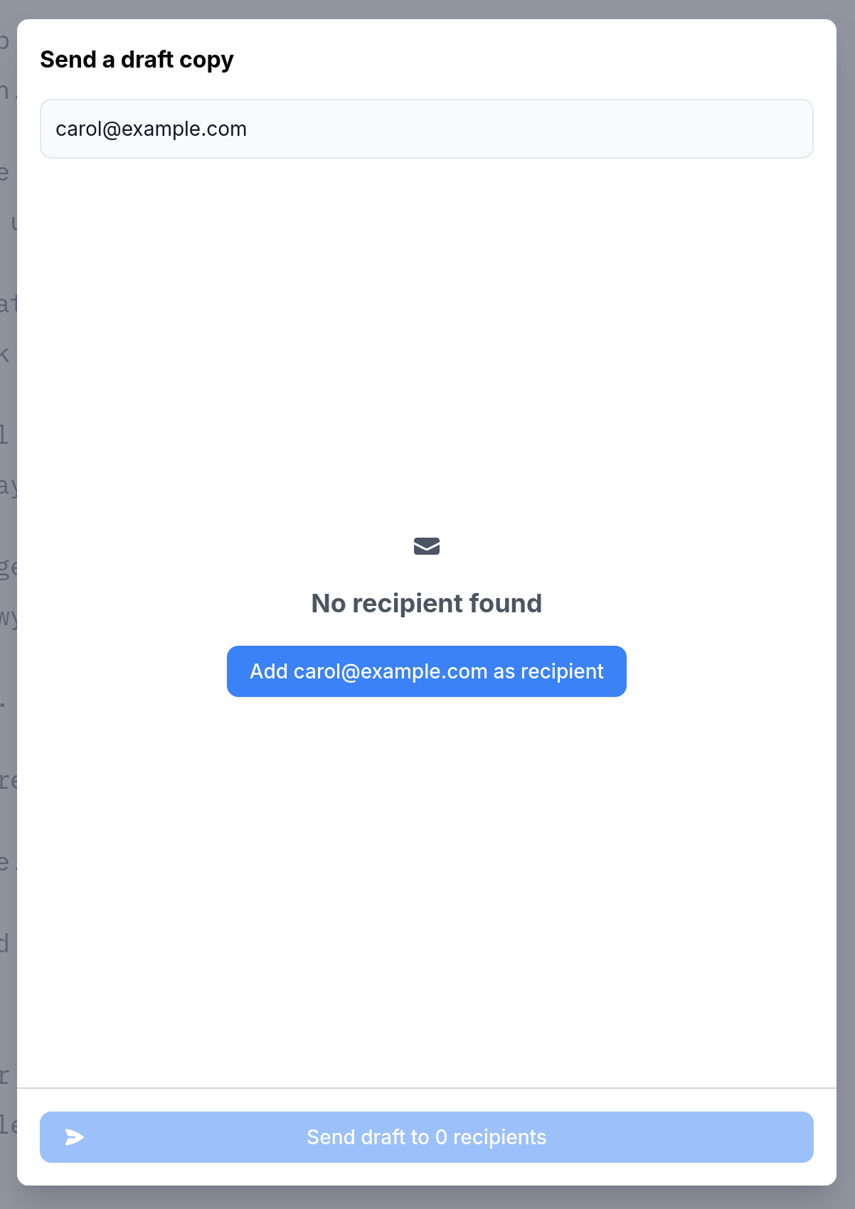 The same dialog from before, presenting that you can indeed add any email address without them being a subscriber