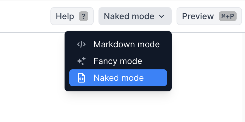 A photo of the "Naked mode" option in the dropdown menu