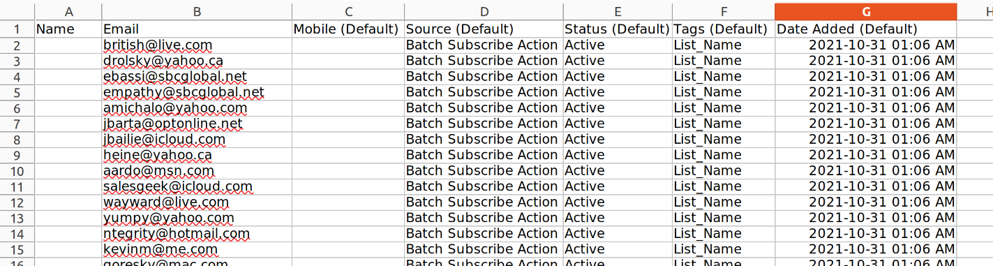 Screenshot of adding list name as tag in a spreadsheet editor.